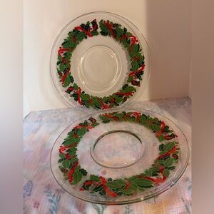 Vintage 1981 glass serving platter/Avon Holiday Hostess Collection (set of 2)